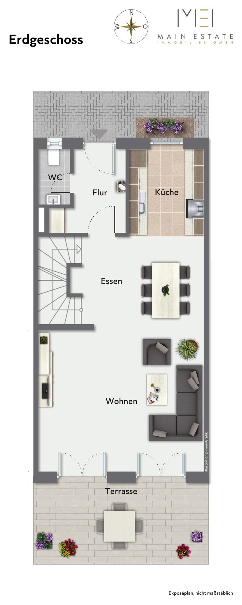 Grundriss Erdgeschoss Reihenmittelhaus Neu-Isenburg