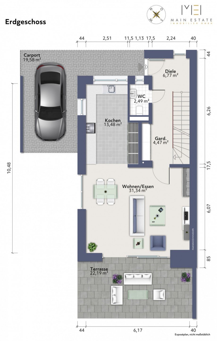 Grundriss EG visualisiert Doppelhaush�lfte Dreieich