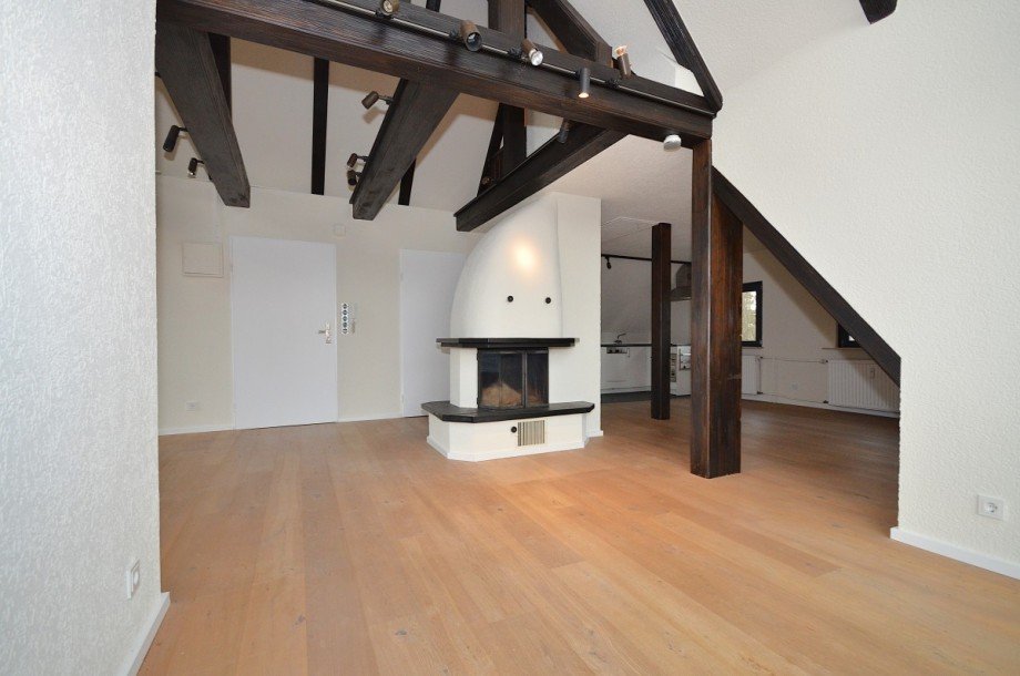Offener Wohnbereich mit Kamin Dachgeschosswohnung Offenbach am Main