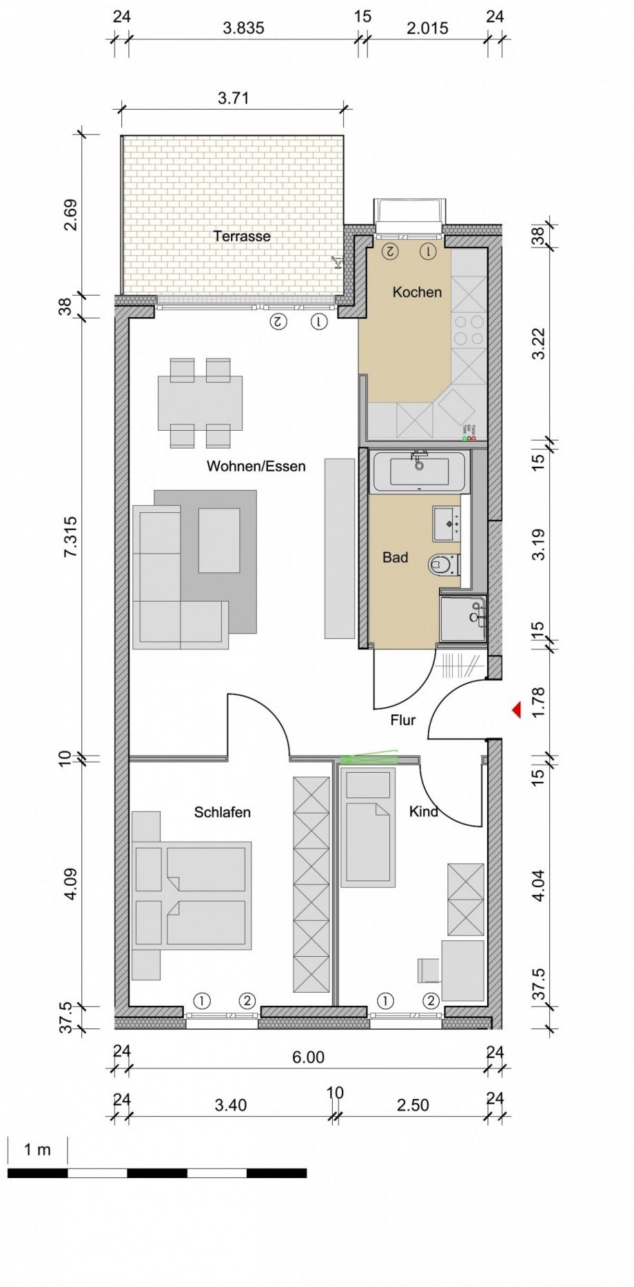 Grundriss Terrassenwohnung Neu-Isenburg