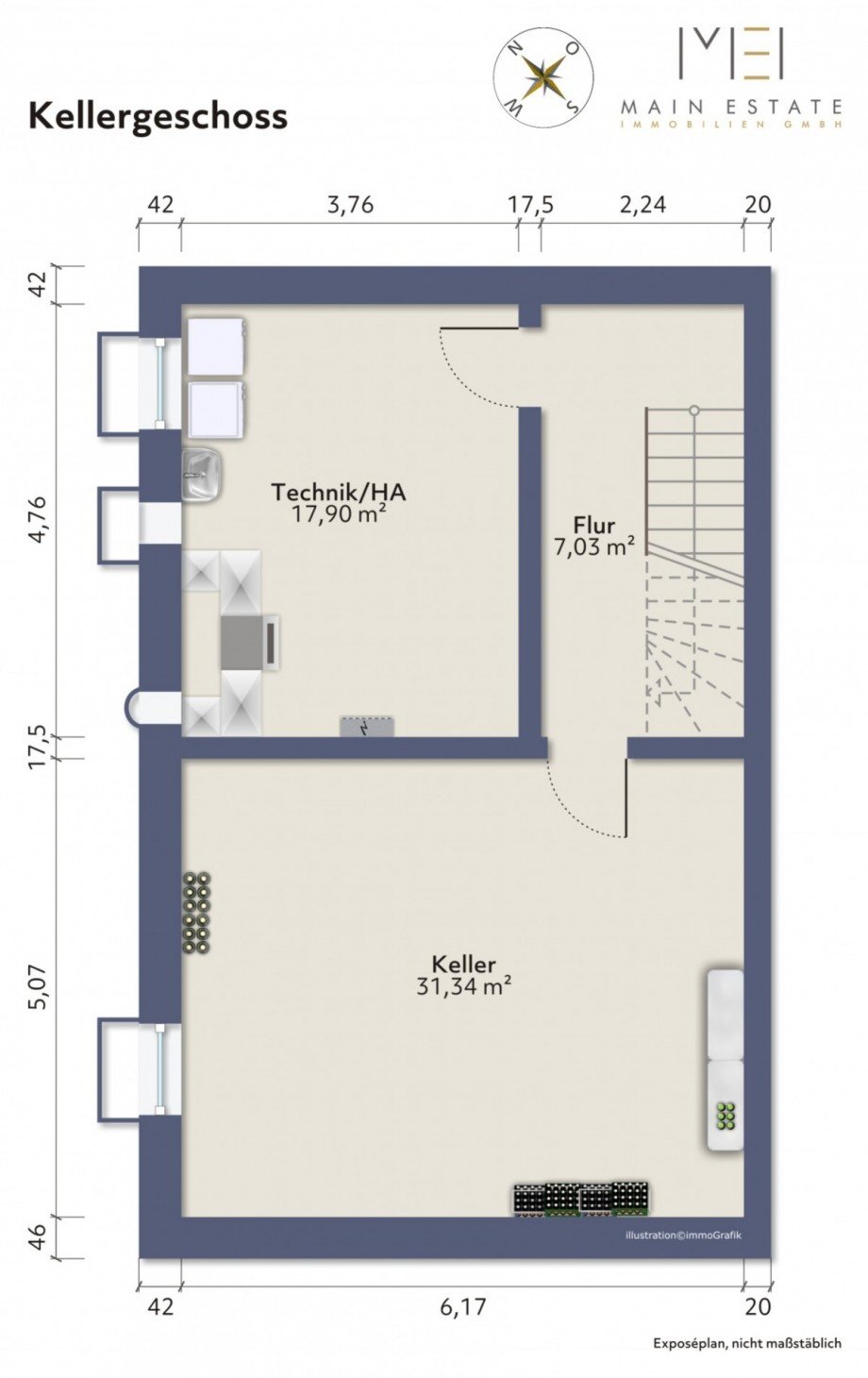 Grundriss KG visualisiert Doppelhaush�lfte Dreieich