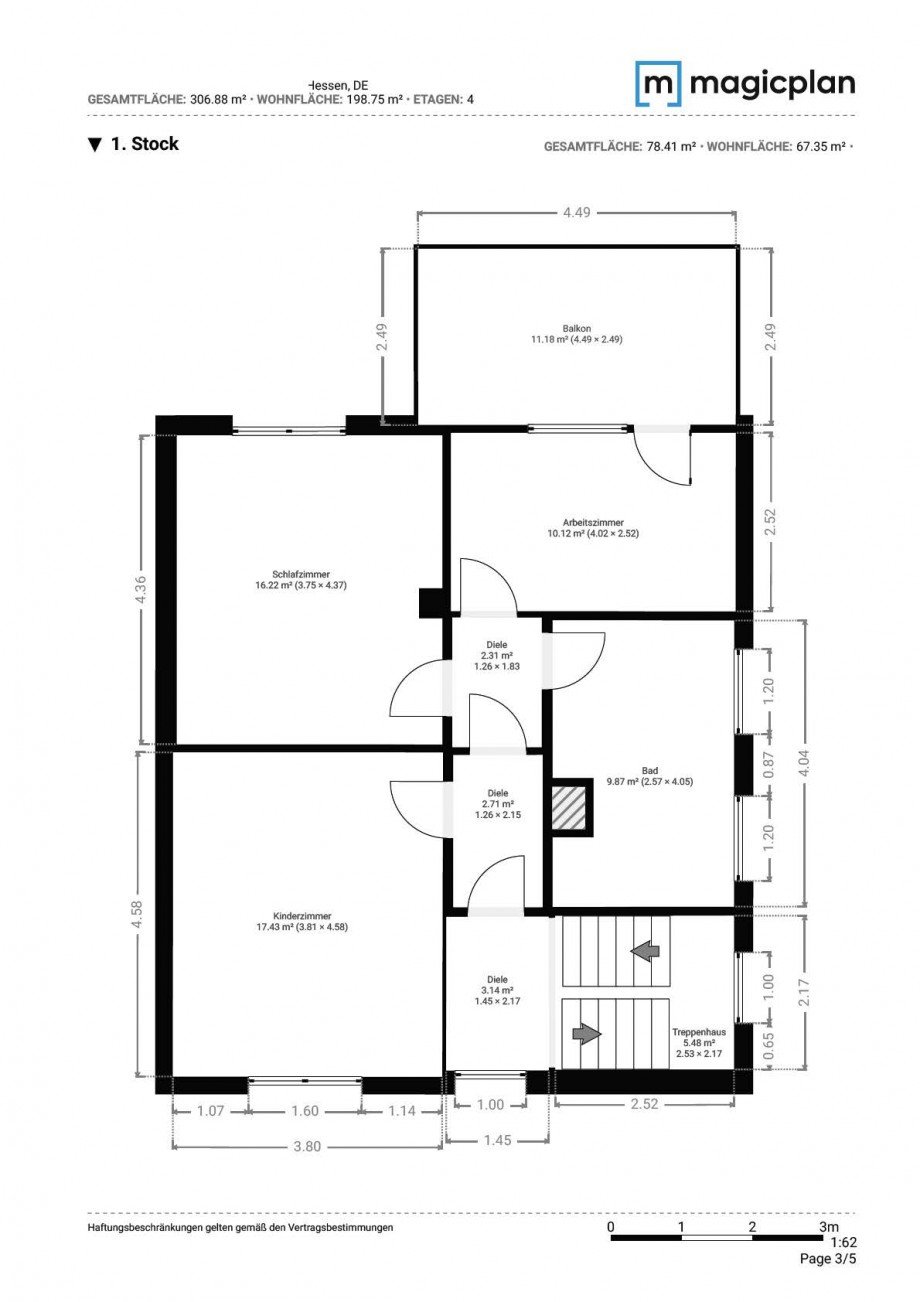 Grundriss Obergeschoss Doppelhaush�lfte Neu-Isenburg