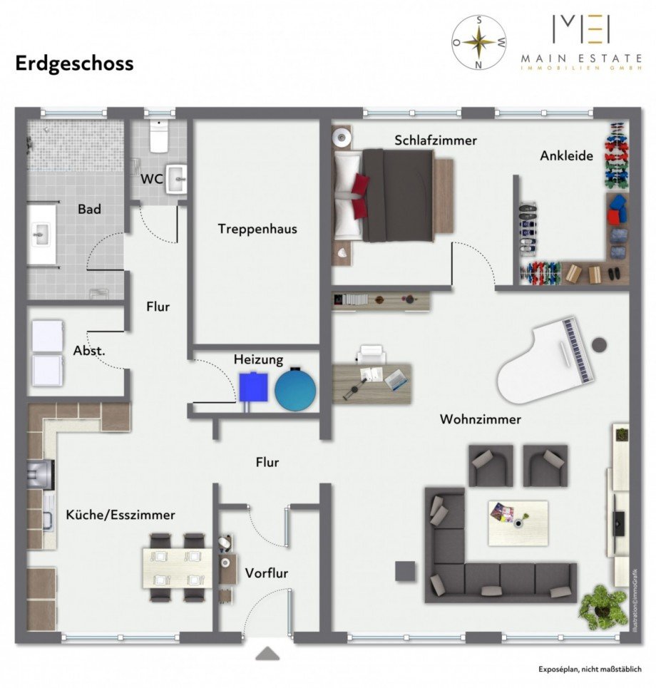 Grundriss mit Beispielm�blierung Erdgeschosswohnung Neu-Isenburg