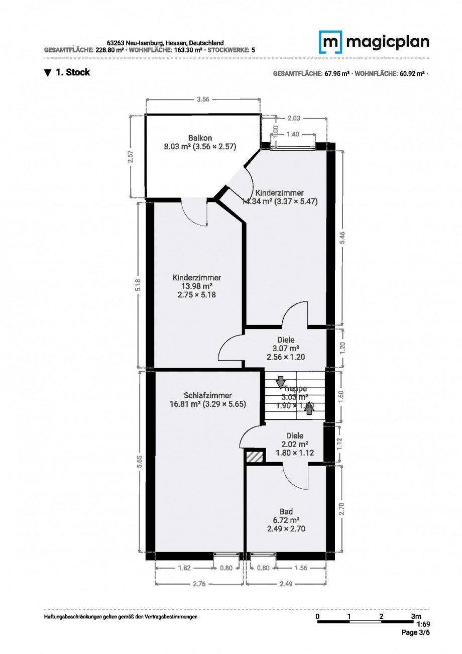Grundriss OG Reihenhaus Neu-Isenburg