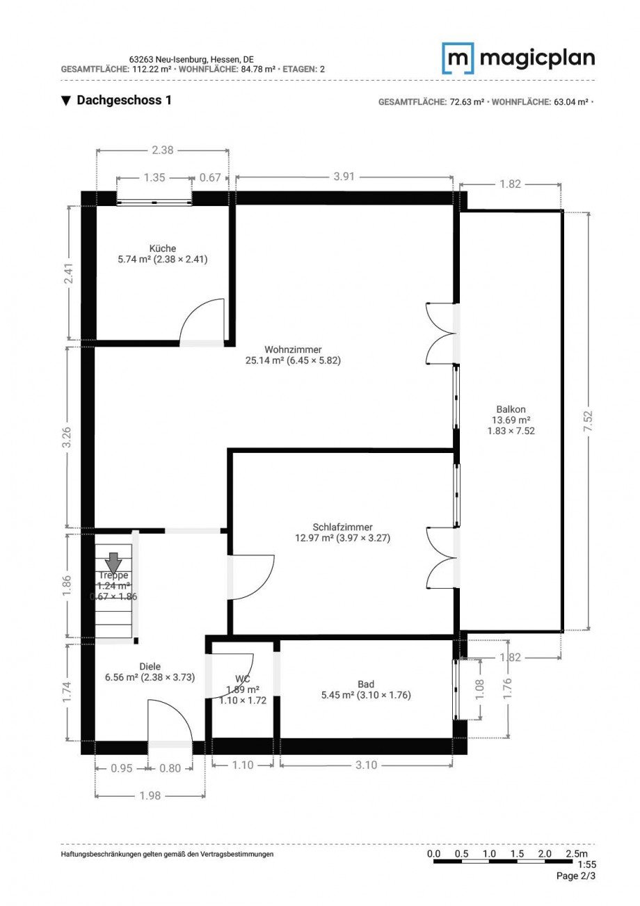 Grundriss Dachgeschoss Maisonettewohnung Neu-Isenburg
