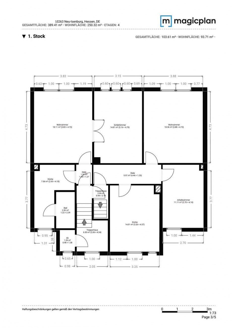 Grundriss 1. OG Mehrfamilienhaus Neu-Isenburg