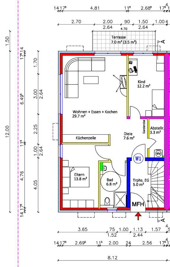 Grundriss Erdgeschoss Erdgeschosswohnung Offenbach am Main