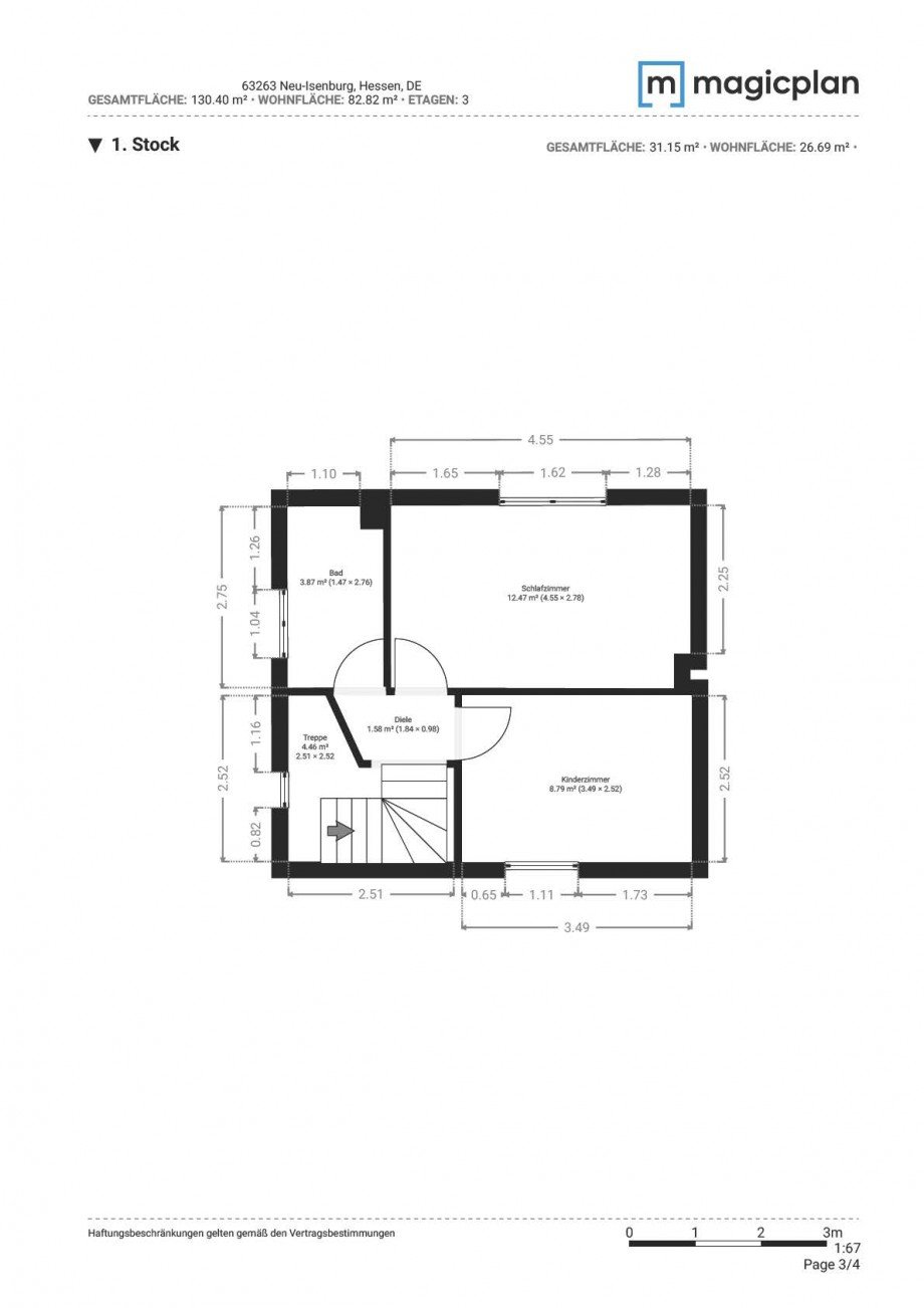 Grundriss Obergeschoss Doppelhaush�lfte Neu-Isenburg